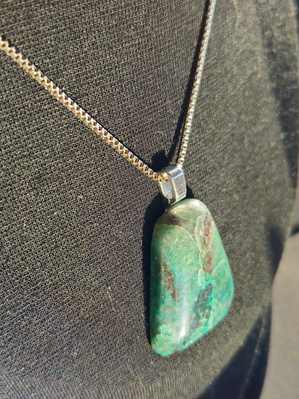 Gold Chain Necklace with Green Chrysocolla Pendant - Unbranded